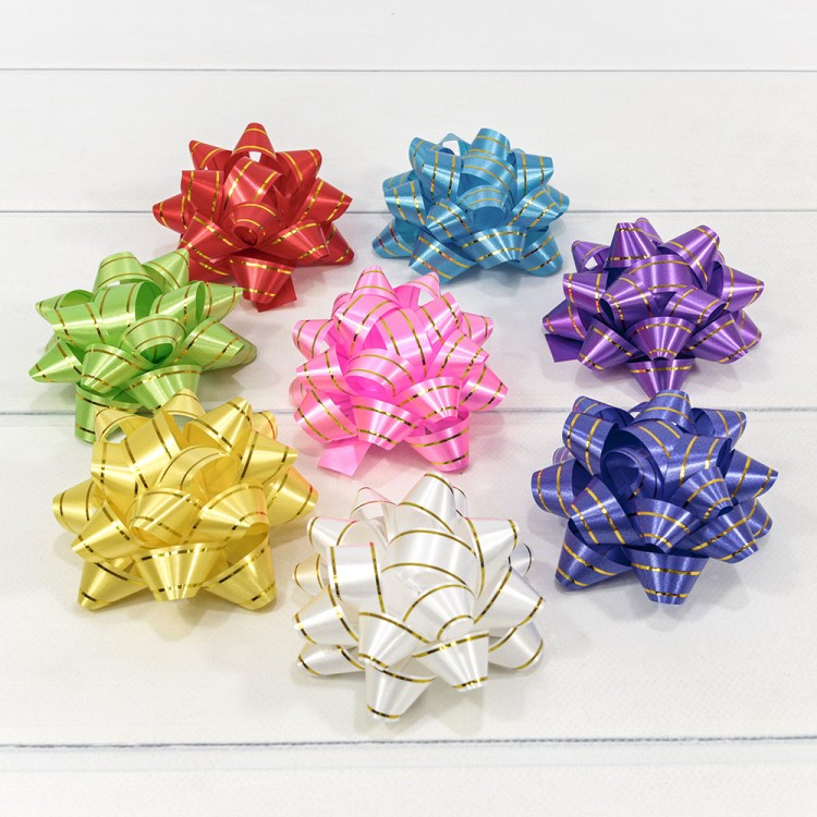 Бант-звезда 8,9 см на липучке с золотой полосой (микс) 1/24 1/32 упак. Арт: 500560-35