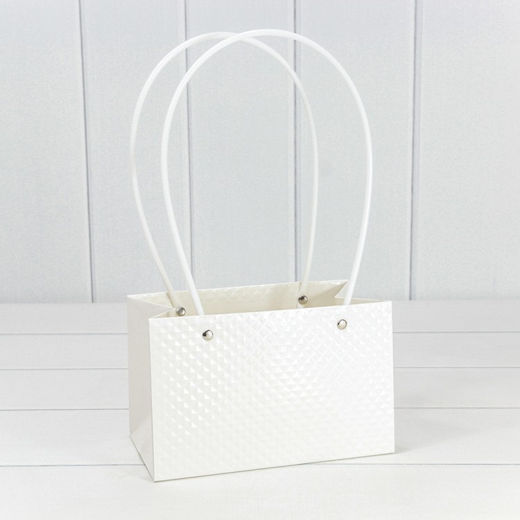 Пакет подарочный "Ваза для цветов" 19*12*10,5 260г "Ромбики" Белый 1/10 1/150 Арт: 000237GA/7