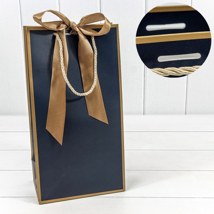Пакет подарочный с лентой 20*38*12 210г Синий 1/10 1/120 Арт: 000502EM/16