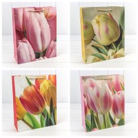 Пакет подарочный с блёстками "Тюльпаны" (микс 256) 26*32*10 210г 1/20 1/240 Арт: 000256C