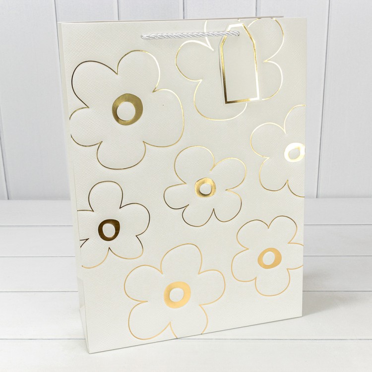 Пакет подарочный с тиснением "Цветы" (337) 31*42*12 210г Белый 1/20 1/80 Арт: 000337A/1