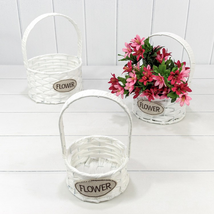 Корзины плетёные Круглые Набор 1/3 20*11 (±5%) из пластика с ручкой Белый 1/24 Арт: 420131/1