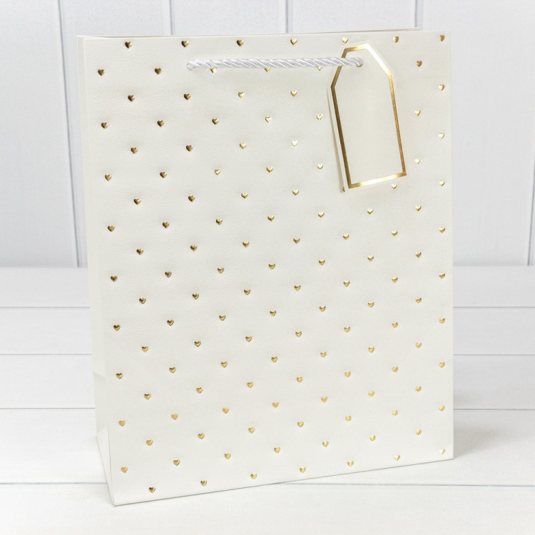 Пакет подарочный с тиснением "Сердечки" (548) 26*32*12 210г Белый 1/20 1/240 Арт: 000548C/1