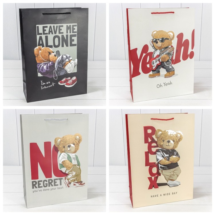 Пакет подарочный с тиснением "Мишки" (микс 109) 30*41,5*12 210г 1/20 1/80 Арт: 000109A