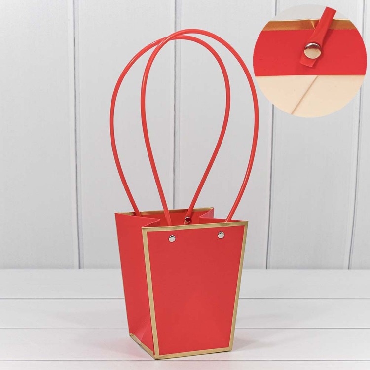 Пакет подарочный "Ваза для цветов" 15,5*13*9,5 с золотой рамкой Красный 1/10 1/150 Арт: 000172G/185