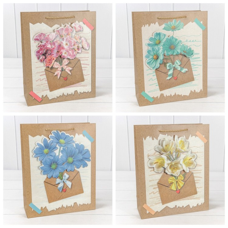 Пакет подарочный с 3D аппликацией "Цветы" (микс 115) 26*32*10 210г 1/20 1/240 Арт: 000115C