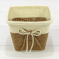 Кашпо плетёное Квадратное 13*10 (±5%) из бумаги с бантиком Коричневый 1/80 Арт: 420142/12