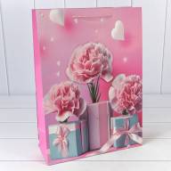 Пакет подарочный с 3D аппликацией &quot;Гвоздики&quot; (микс 260) 30*41,5*12 210г 1/20 1/80 Арт: 000260A - Пакет подарочный с 3D аппликацией "Гвоздики" (микс 260) 30*41,5*12 210г 1/20 1/80 Арт: 000260A