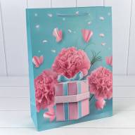 Пакет подарочный с 3D аппликацией &quot;Гвоздики&quot; (микс 260) 30*41,5*12 210г 1/20 1/80 Арт: 000260A - Пакет подарочный с 3D аппликацией "Гвоздики" (микс 260) 30*41,5*12 210г 1/20 1/80 Арт: 000260A