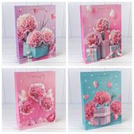 Пакет подарочный с 3D аппликацией &quot;Гвоздики&quot; (микс 260) 30*41,5*12 210г 1/20 1/80 Арт: 000260A - Пакет подарочный с 3D аппликацией "Гвоздики" (микс 260) 30*41,5*12 210г 1/20 1/80 Арт: 000260A